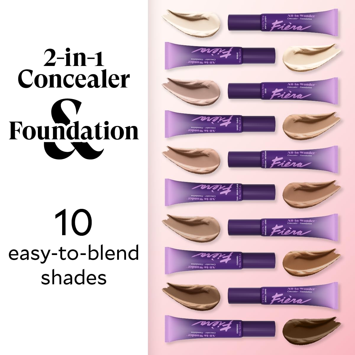 Fièra All-In-Wonder™ Concealer + Foundation - Full-Coverage, Crease-Proof, Hydrating Formula for Mature Skin, Blurs Fine Lines & Dark Circles, Radiant
