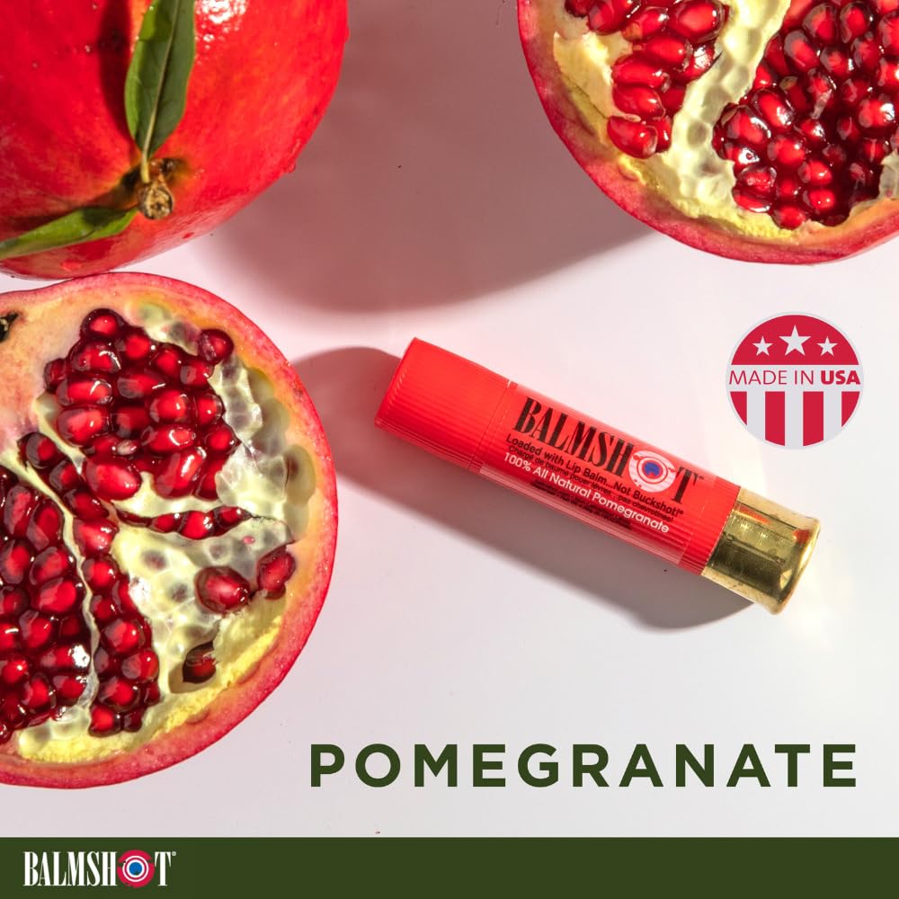 BALMSHOT Pomegranate Lip Balm SPF 15 - Natural Beeswax Chapstick, Moisturizing Lip Protector for Very Dry Lips, 20-Gauge Brass Shotgun Shell Case Beauty and Personal Care Balmshot