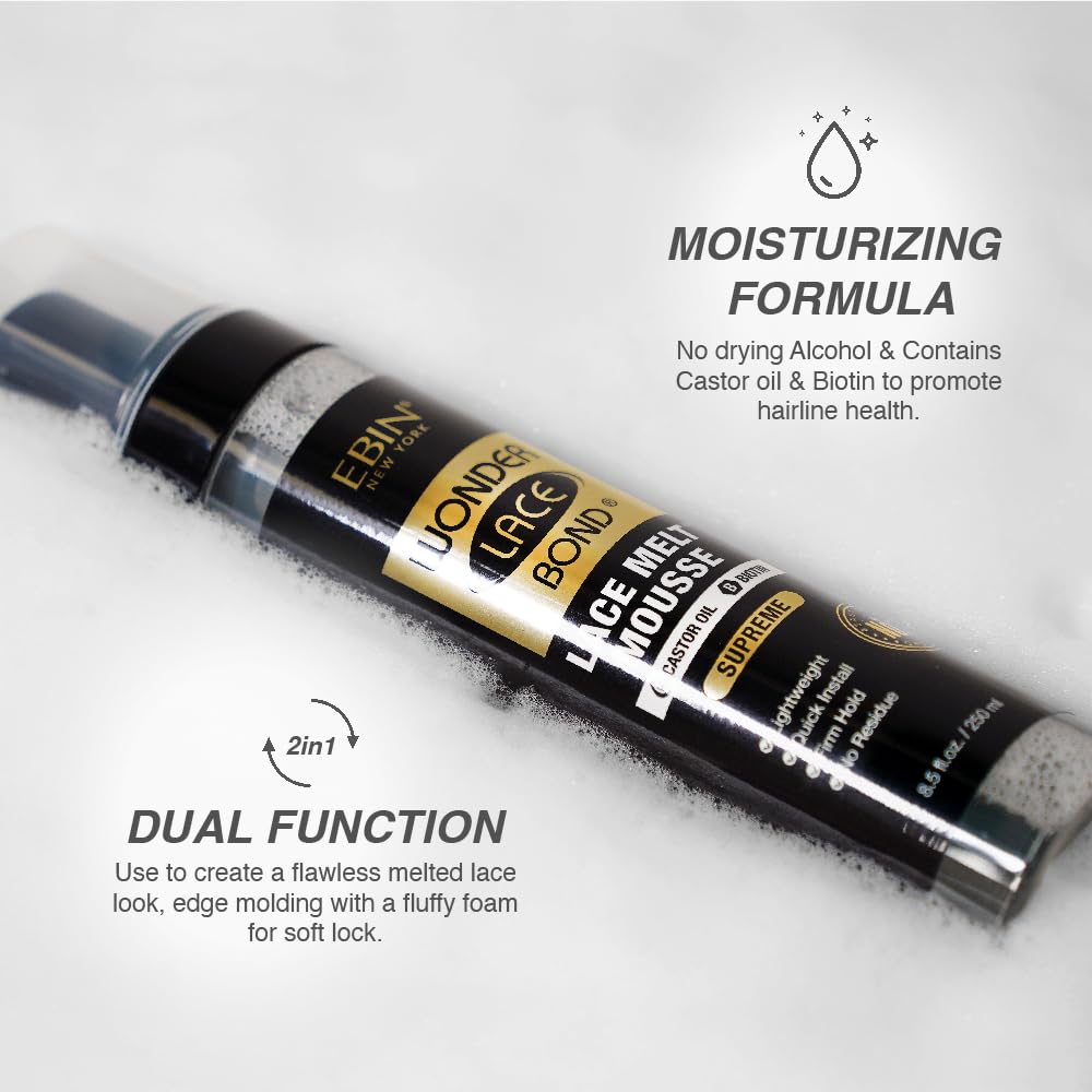 WONDER LACE BOND Melt Mousse - Supreme 3.38 fl.oz./100ml | Biotin + Castor Oil | No Residue, Long Lasting Formula with Protecting Edges, Gives Beauty & Personal Care WONDER LACE BOND