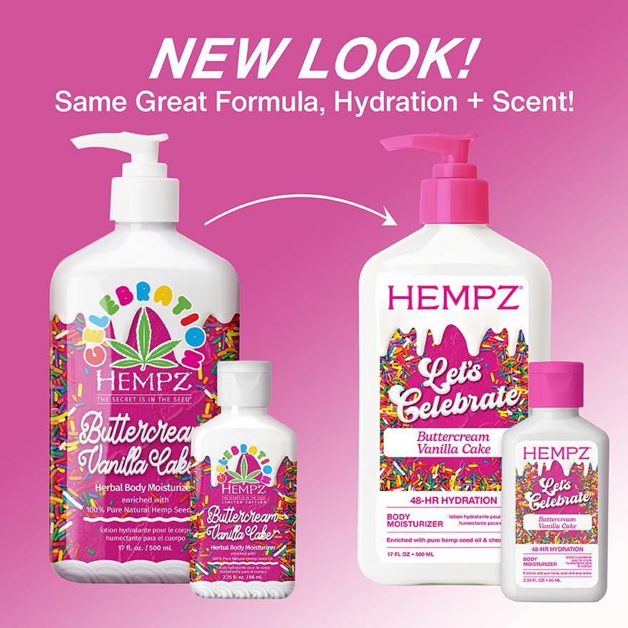 Hempz Body Lotion - Buttercream Vanilla Cake Celebration - Limited Edition Daily Moisturizing Cream, Shea Butter, Aloe - Skin Care Products, Hemp Seed Beauty & Personal Care Hempz