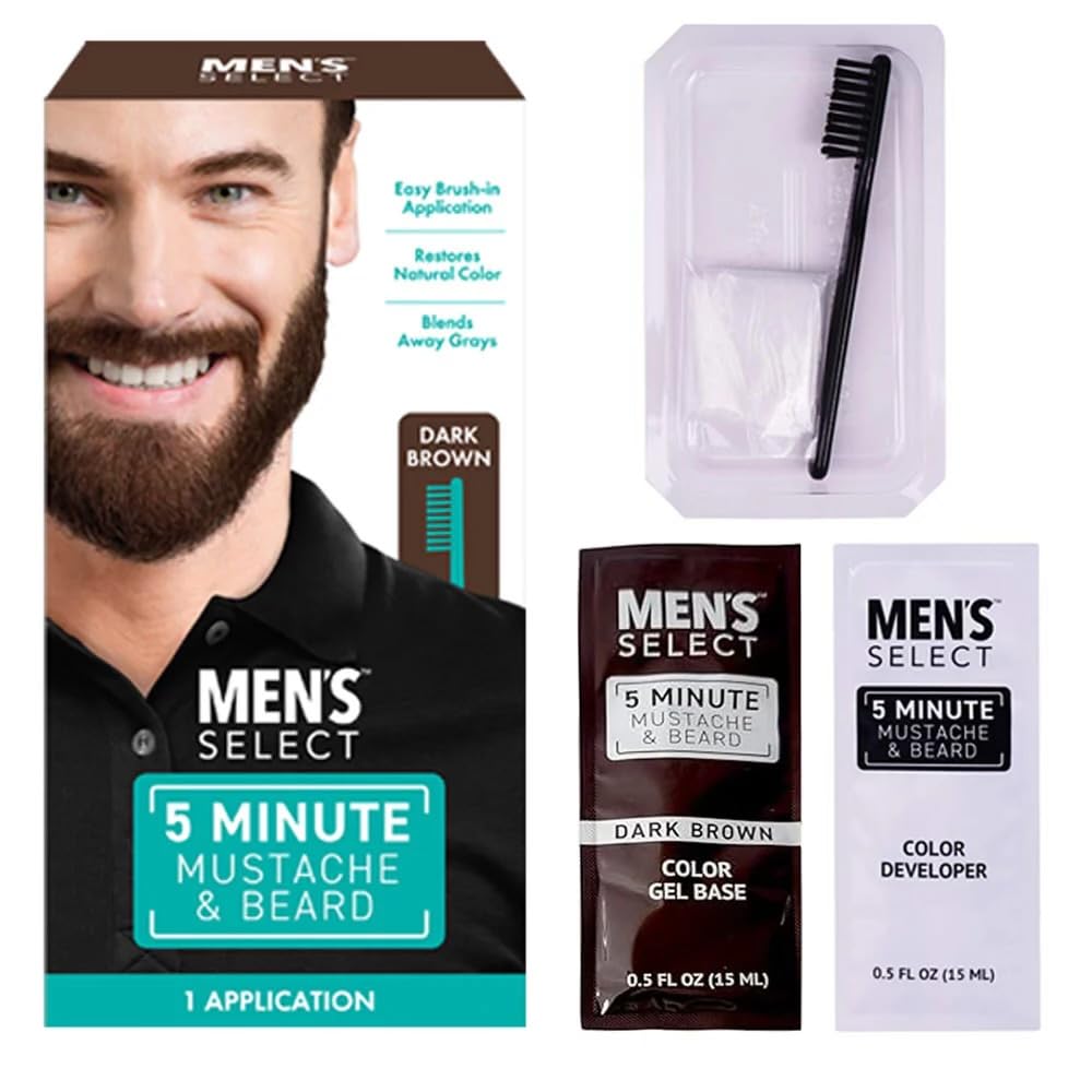 Men's Select 5 Minute Mustache & Beard Dark Brown Brush-In Facial Hair Dye with Brush Included Beauty & Personal Care Men's Select
