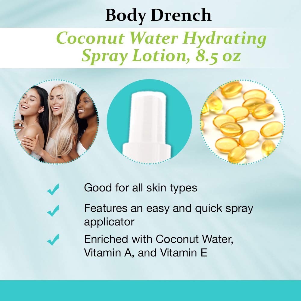 Body Drench Coconut Water Hydrating Spray Lotion for All Skin Types, 8.5 fl oz Beauty & Personal Care Body Drench