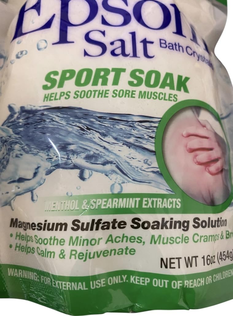 Amoray Natural Epsom Salt Bath Crystals Sport Soak with Menthol & Spearmint, Muscle Relief, 16oz 2 Pack Beauty and Personal Care Amoray