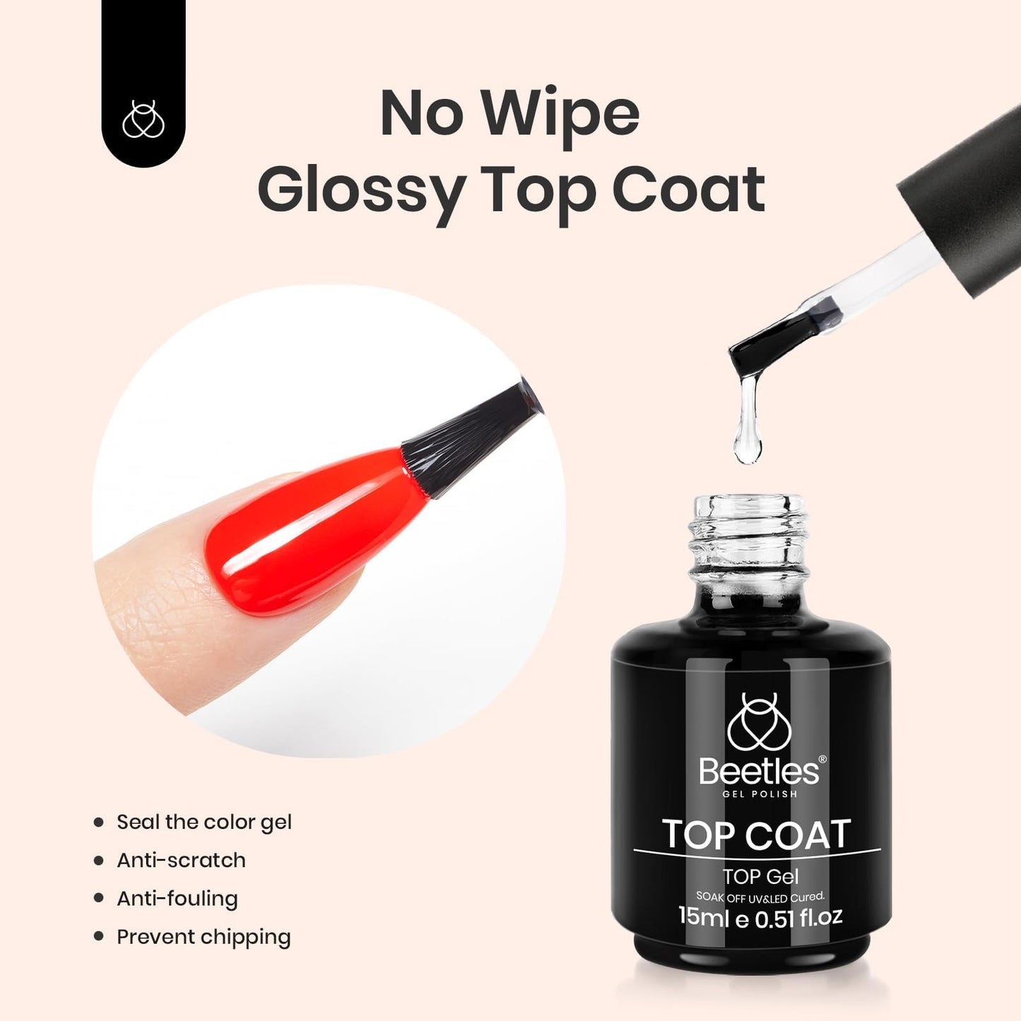 Beetles Matte Gel Top Coat 15ml 2Pcs Nail Polish Top Coat Set Beauty and Personal Care beetles Gel Polish