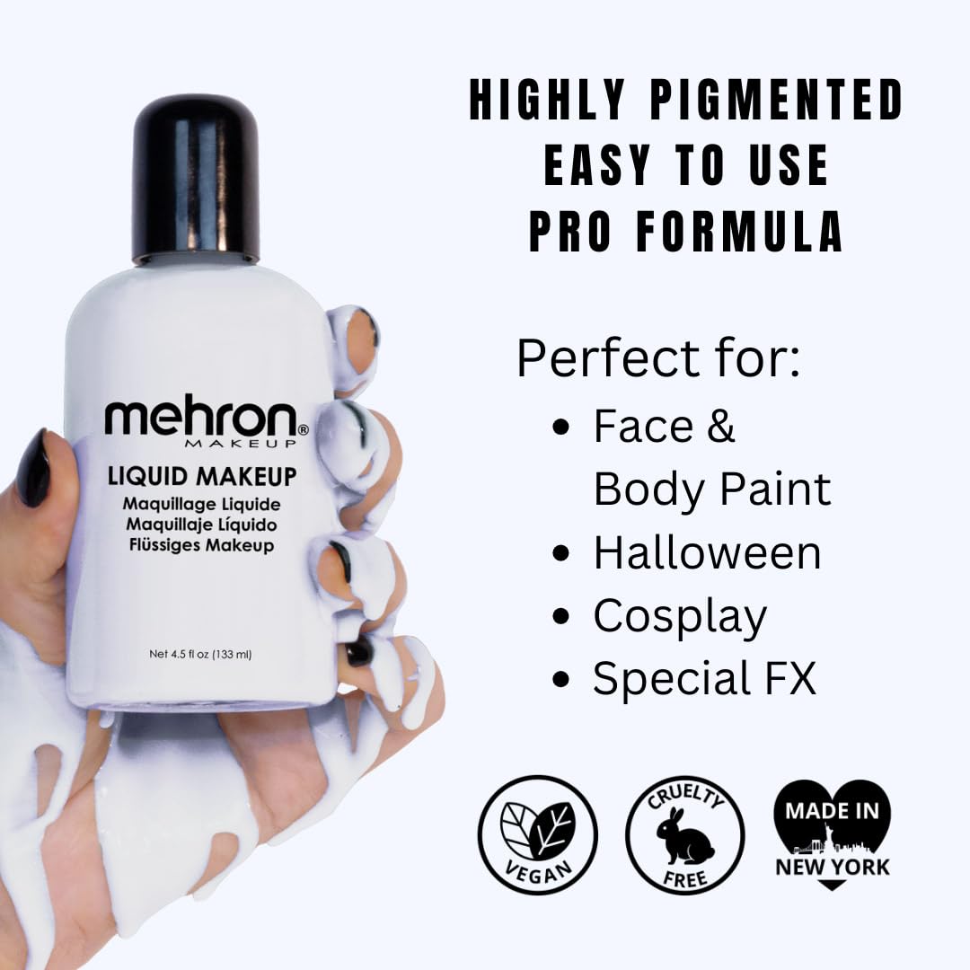 Mehron Makeup Liquid Makeup | Face Paint and Body Paint Perfect for Halloween, Cosplay I Air Brush Compatible 4.5 oz (133 ml) (MOONLIGHT WHITE) Beauty & Personal Care Mehron