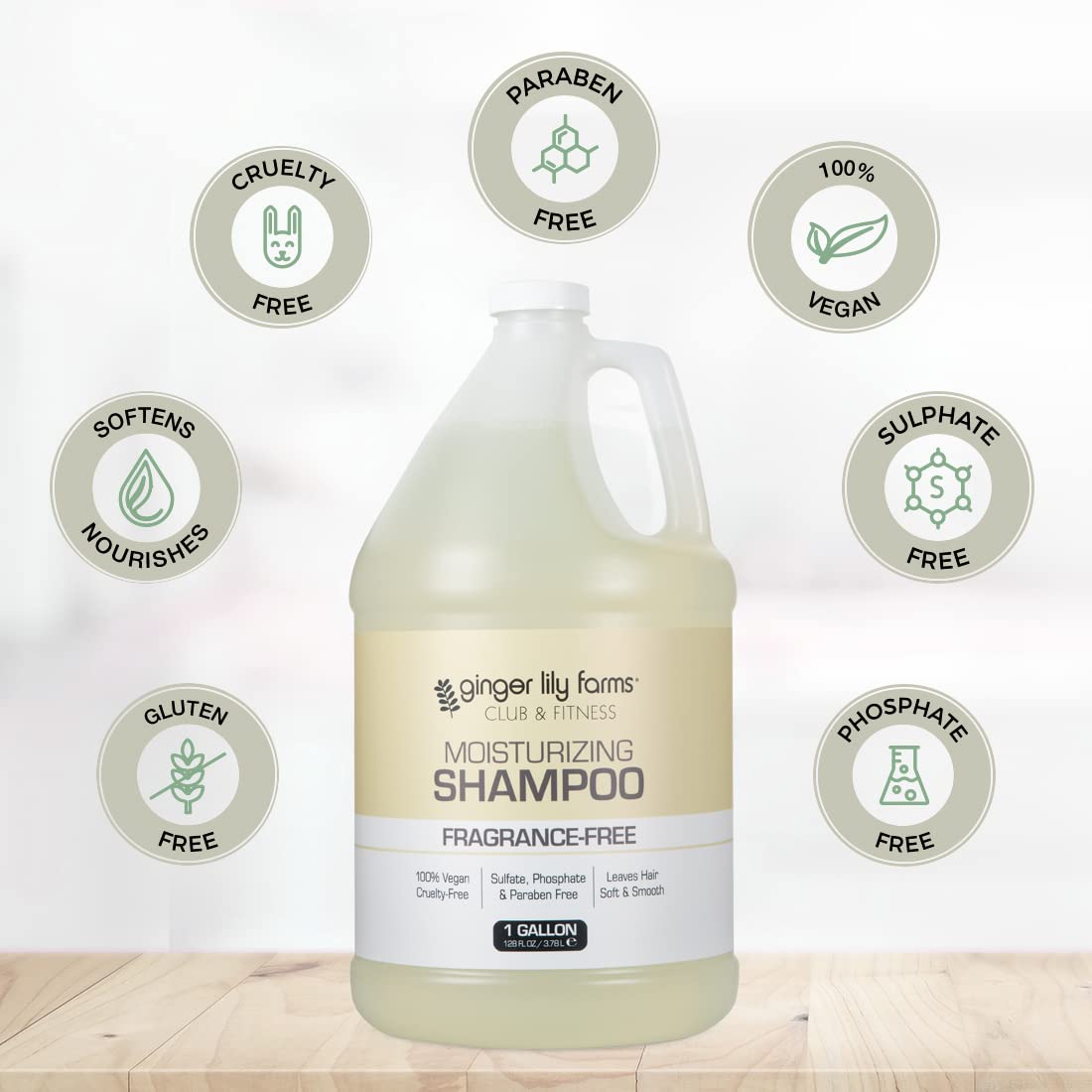 Ginger Lily Farms Club & Fitness Moisturizing Shampoo for All Hair Types, 100% Vegan & Cruelty-Free, Fragrance Free, 1 Gallon (128 fl oz) Refill Beauty and Personal Care Ginger Lily Farms