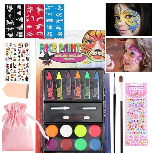 Face Body Painting Kit,Washable Safe Facepaint Makeup Party Pack Including CrayonsPlettes Brushes Pad Stencils for Halloween School Events Birthday Beauty & Personal Care Deepcolorpy