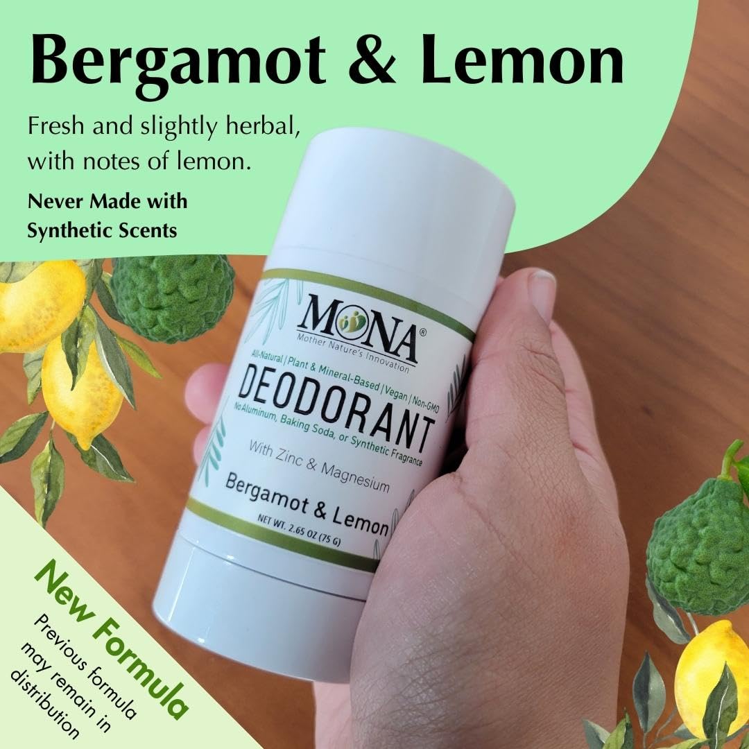MONA Brands All Natural Magnesium Deodorant for Women & Men - Baking Soda & Aluminum Free (Bergamot Lemon) 2.65oz Beauty and Personal Care MONA