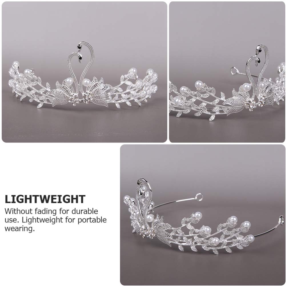 Beaupretty Crystal Swan Crown Rhinestone Tiara with Pearls Bridal Jewelry Headpiece for Birthday Wedding Party