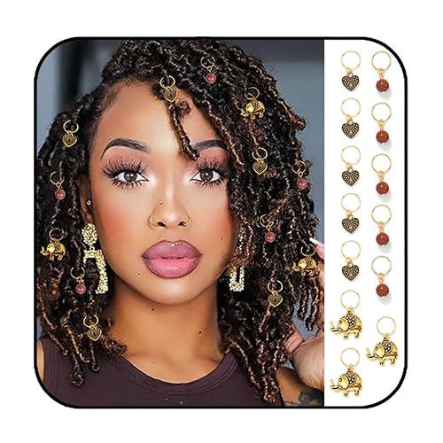 Formery Beads Dreadlock Clip Accessories Gold Elephant Box Braid Rings Heart African Hair Charms Jewelry for Black Women (13PCS) Beauty & Personal Care Formery