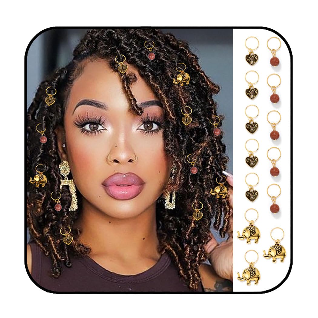 Formery Beads Dreadlock Clip Accessories Gold Elephant Box Braid Rings Heart African Hair Charms Jewelry for Black Women (13PCS) Beauty & Personal Care Formery