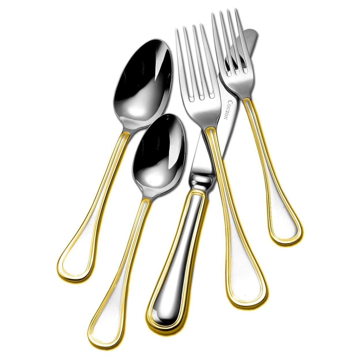Couzon Lyrique Gold accent stainless 5 piece place setting Beauty and Personal Care Couzon