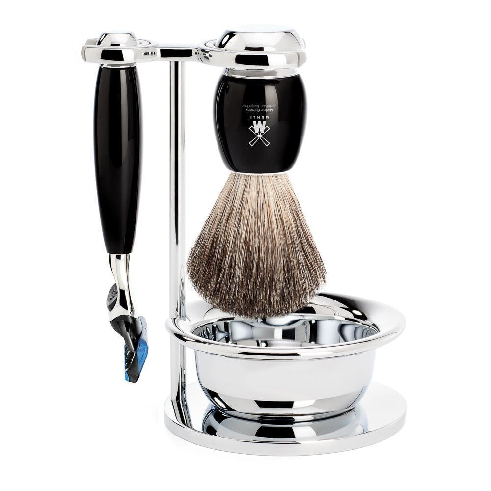 MÜHLE VIVO Black 4-piece Pure Badger 5-Blade Razor Shaving Set Beauty and Personal Care MÜHLE