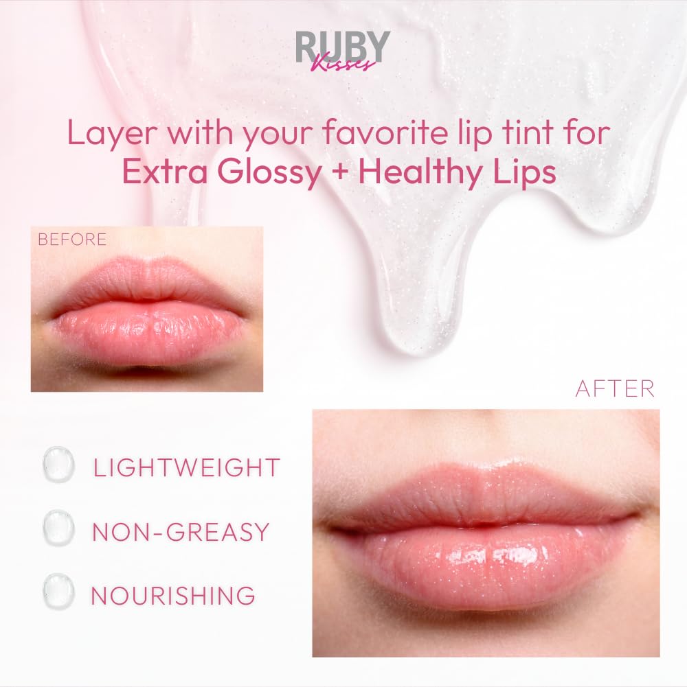 Ruby Kisses Hydrating Lip Oil Treatment Gloss with Mint Oil & Diamond Shimmer (3 Pack), Moisturizing Natural Shine Lip Care Protects & Heals with Beauty & Personal Care Ruby Kisses