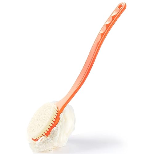 Shower Body Brush with Bristles and Loofah,Back Scrubber Bath Mesh Sponge with Curved Long Handle for Skin Exfoliating Bath, Massage Bristles Suitable Beauty & Personal Care HONOMA