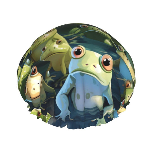 lots of frogs Shower Cap for Women Men Large Reusable Shower Bonnet Double-Layer Waterproof Bath Caps Elastic Band Hair Hat for All Hairstyles Beauty and Personal Care BWLHJKE
