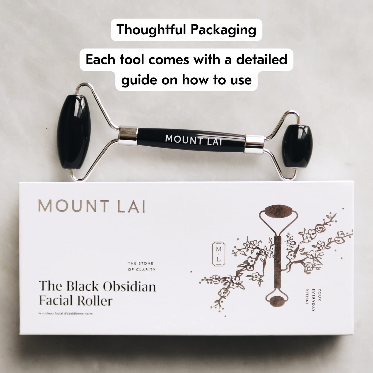 Mount Lai Warming Black Obsidian Facial Roller - The Stone of Clarity, Detoxifying Face Roller Tool for Purified Skin, Relaxation & Improved Beauty & Personal Care Mount Lai