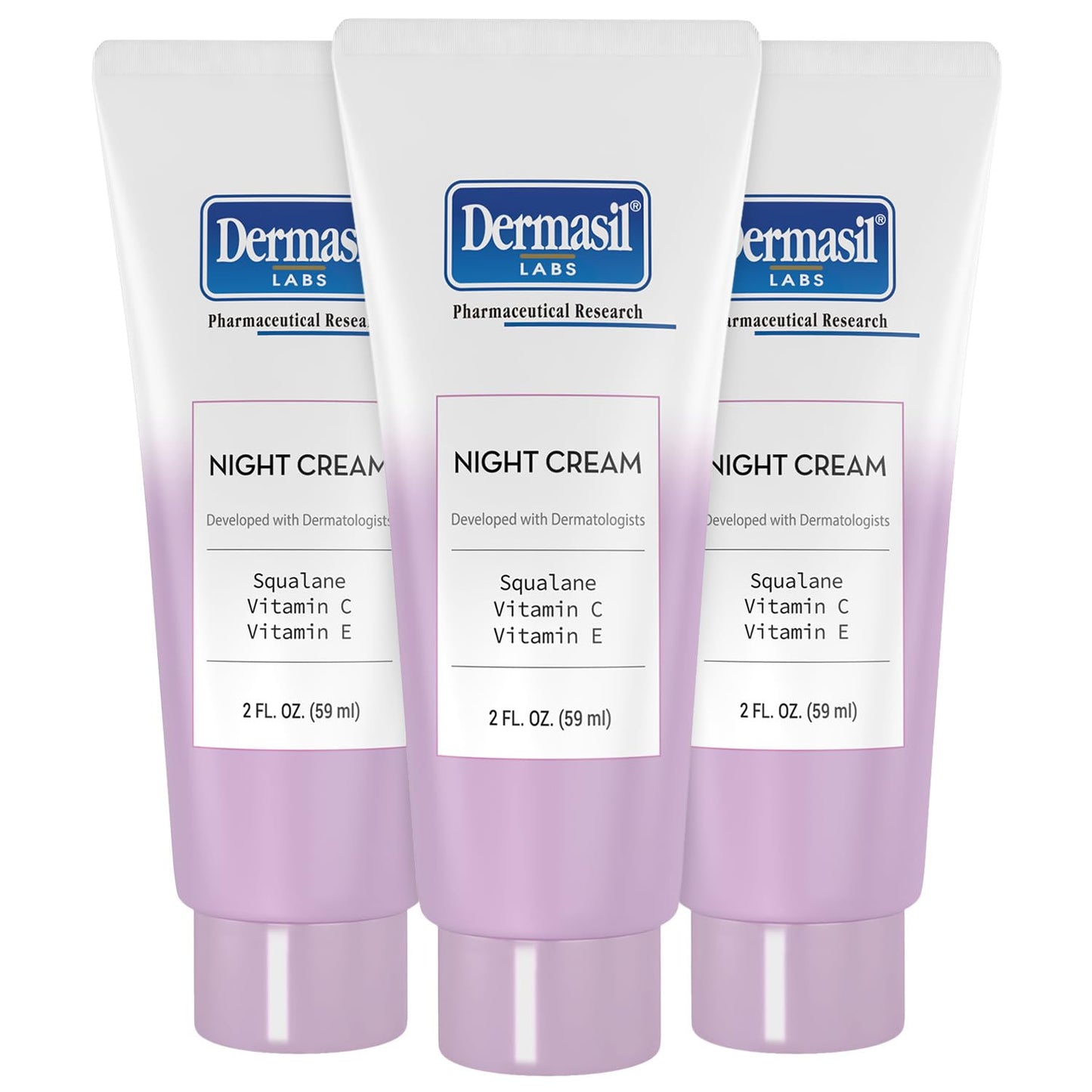 Dermasil Night Cream 3-Pack – Anti-Aging Face Moisturizer with Squalane, Hyaluronic Acid, Vitamin C, and Vitamin E, 2 Oz Ea Beauty & Personal Care Dermasil