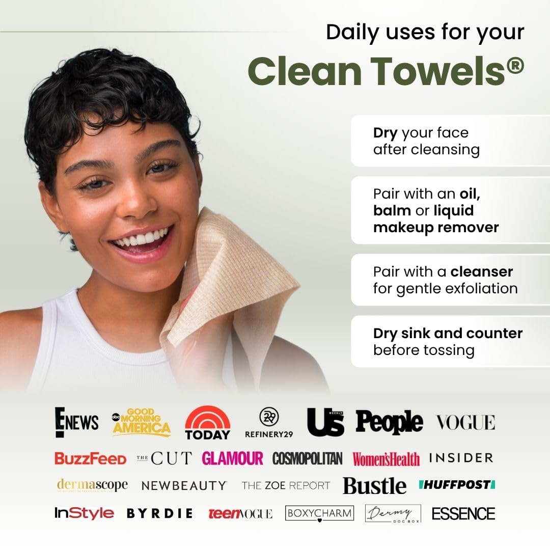 Clean Skin Club Bamboo Viscose Clean Towels® XL 100% USDA Biobased Face Towel, Disposable Face Towelette, Makeup Remover Dry Wipes, Ultra Soft, 50 Ct Beauty and Personal Care CLEAN SKIN CLUB