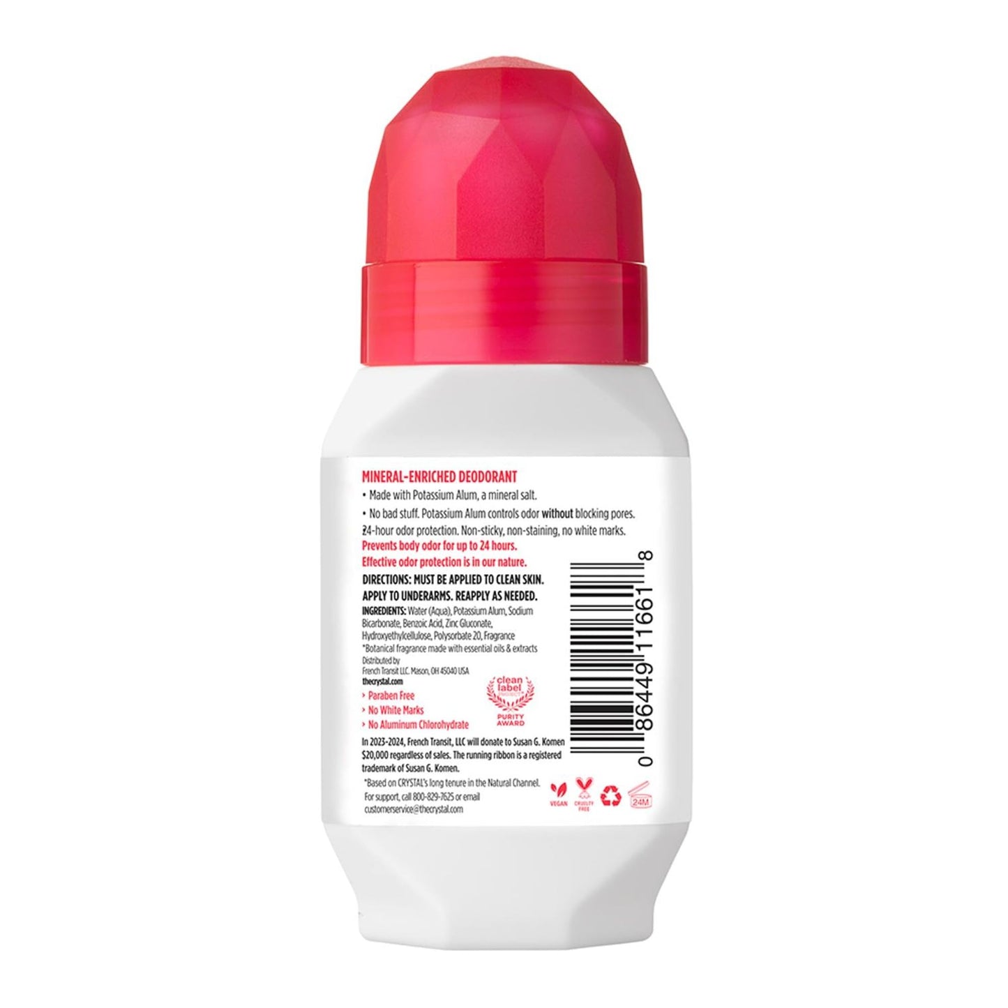 Crystal Mineral Deodorant Roll-On Body Deodorant With 24-Hour Odor Protection, Pomegranate, Non-Sticky Roll-On, No Aluminum Chlorohydrate, 2.25 FL OZ Beauty and Personal Care Crystal Essence
