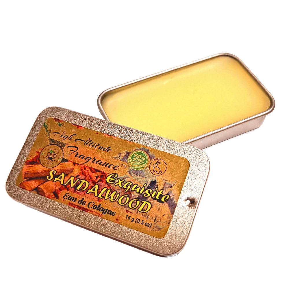 Exquisite SANDALWOOD Perfume - Eau de Cologne - Solid Balm - Aromatherapy Essential Oils (Santalum Album, Spruce, Amber, Palo Santo, Saffron, Wood) Beauty & Personal Care HIGH ALTITUDE ORGANICS