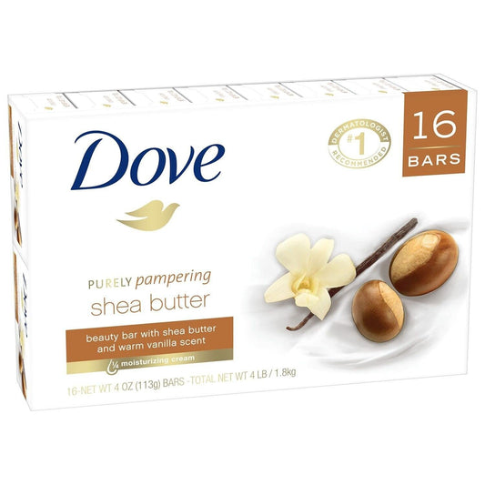 Dove Purely Pampering 16-4 OZ Shea Butter Bar Soaps, Warm Vanilla Scent, 64 OZ, White Beauty & Personal Care Dove