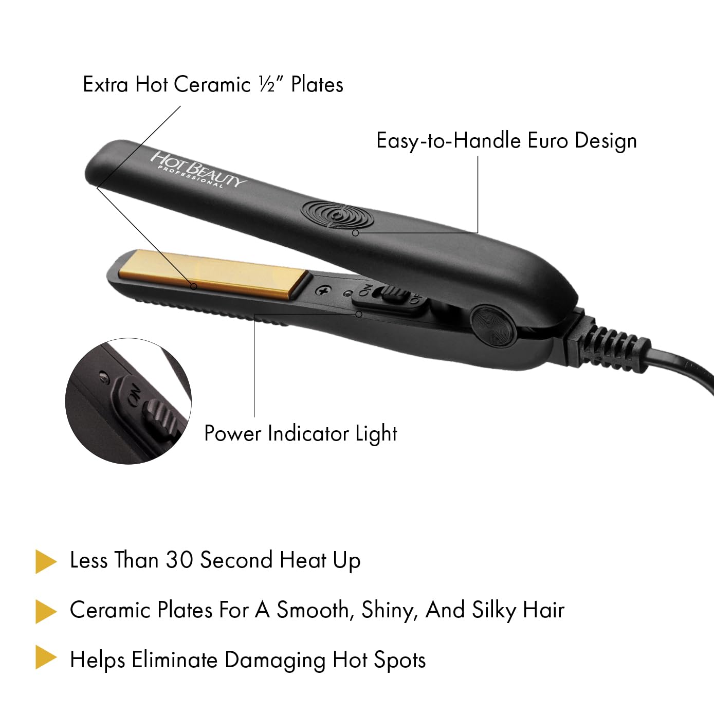 Hot Beauty Professional Ceramic Mini Flat Iron 1/2", Anti-Frizz, Fast Heating, Versatile Styling for Curly & Straight Hair, Ideal for Traveling Beauty & Personal Care Hot Beauty