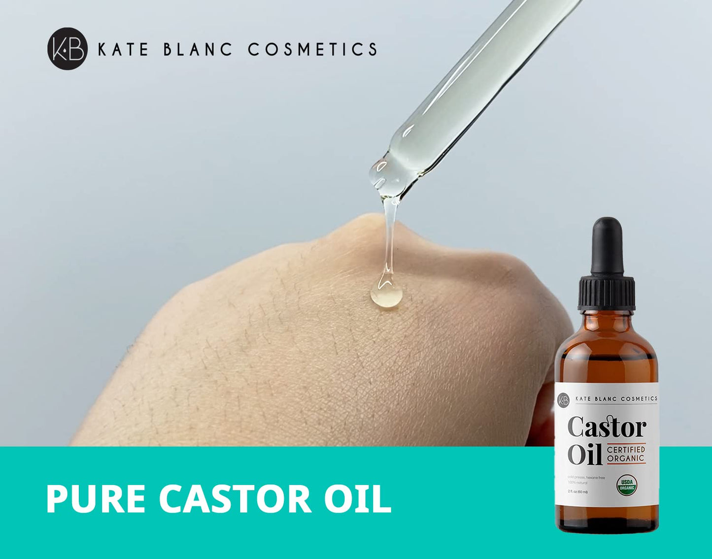 Kate Blanc Cosmetics Castor Oil Organic for Hair, Lashes, Face (2oz), 100% Pure, Cold Pressed, Hexane Free. Eyelash Serum for Thicker-Looking Eyelashes & Eyebrows Beauty & Personal Care Kate Blanc Cosmetics