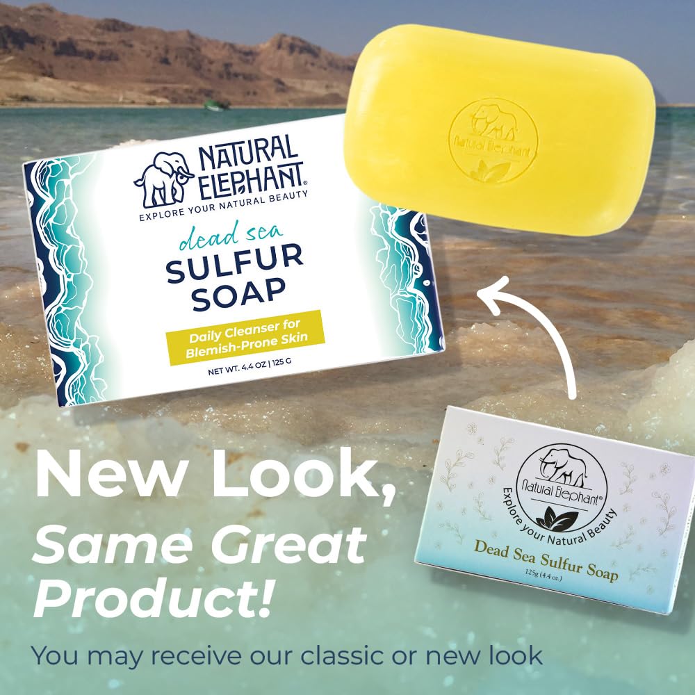 Natural Elephant Dead Sea Sulfur Soap 4.4 oz with Dead Sea Salt, Aloe Vera, Sulphur Face and Body Cleanser Bar for All Skin Types (10 Pack (44 oz Beauty & Personal Care Natural Elephant
