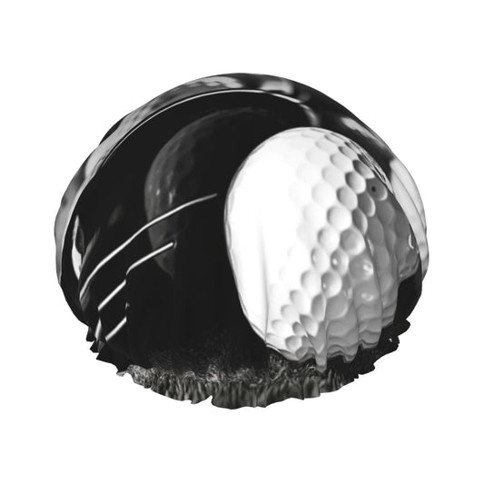 Black and White Golf Shower Cap for Women Men Large Reusable Shower Bonnet Double-Layer Waterproof Bath Caps Elastic Band Hair Hat for All Hairstyles Beauty and Personal Care BWLHJKE