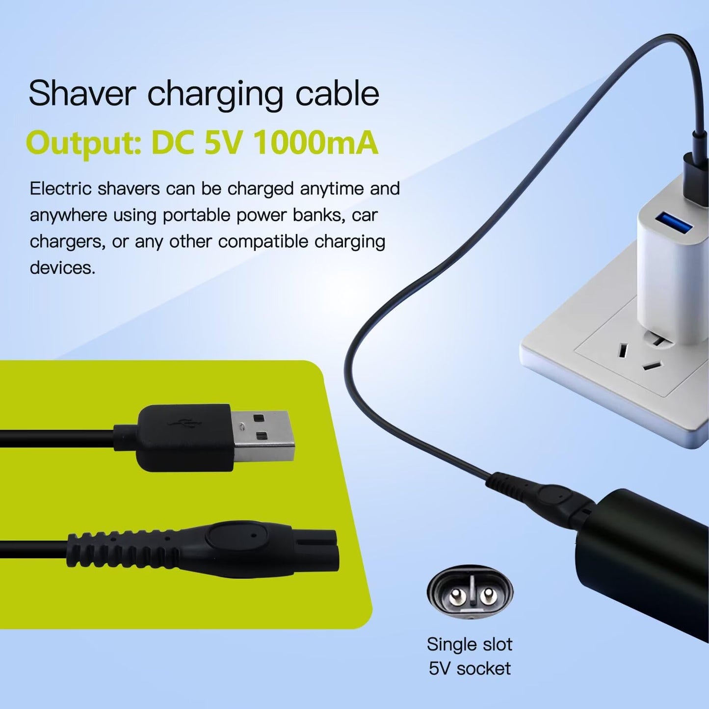 2-Pack 5V USB Charger Cord for Philips Norelco Shaver 2400 3900 5400 2600 7200, Charging Cable for Philips Wet & Dry X3001/90(2400), S3243/91(3600) Beauty and Personal Care SUNJCO