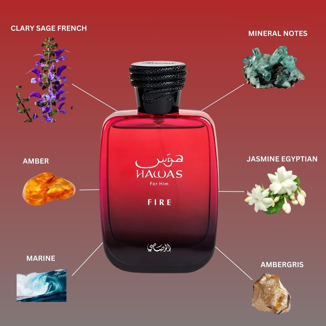 RASASI Hawas Fire Eau De Parfum Spray 100ML(3.4 Oz) - Bold Long Lasting Arabian Perfume For Men With A Fiery Essence - Indulge In A Luxurious Perfume Beauty & Personal Care RASASI