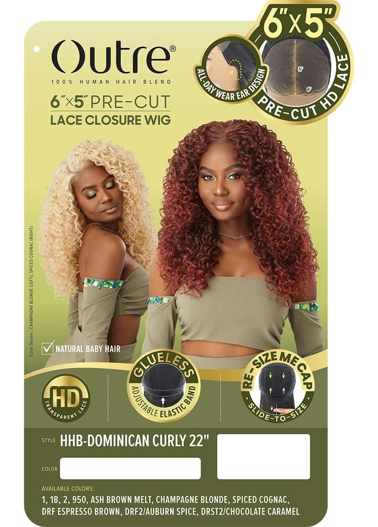 Outre 6X5 Pre-Cut Lace Closure Wig - Human Hair Blend - Dominican Curly 22" (ASH BROWN MELT)