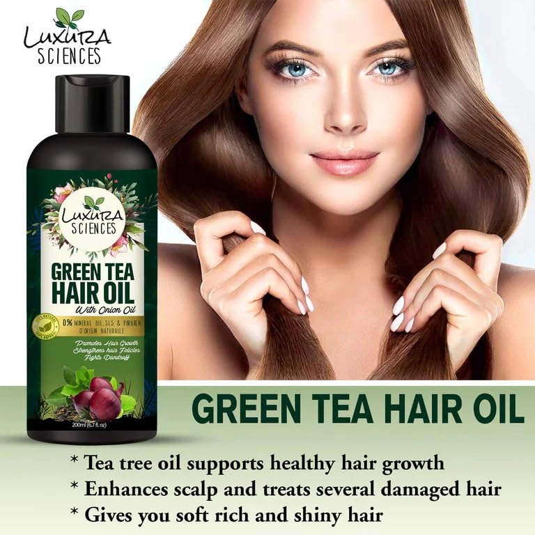 Luxura Sciences Green Tea Oil for Hair Growth | Controls Dandruff & Hair Loss | Root Strengthening Oil | Makes Hair Soft, Shiny & Thick | 6.76 Fl Beauty & Personal Care Luxura Sciences