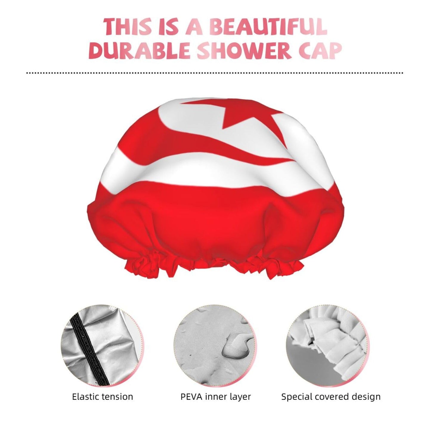 Tunisia Flag Prints Shower Cap Double Layer Lined Waterproof Bathing Shower Hat Beauty and Personal Care Hayyett