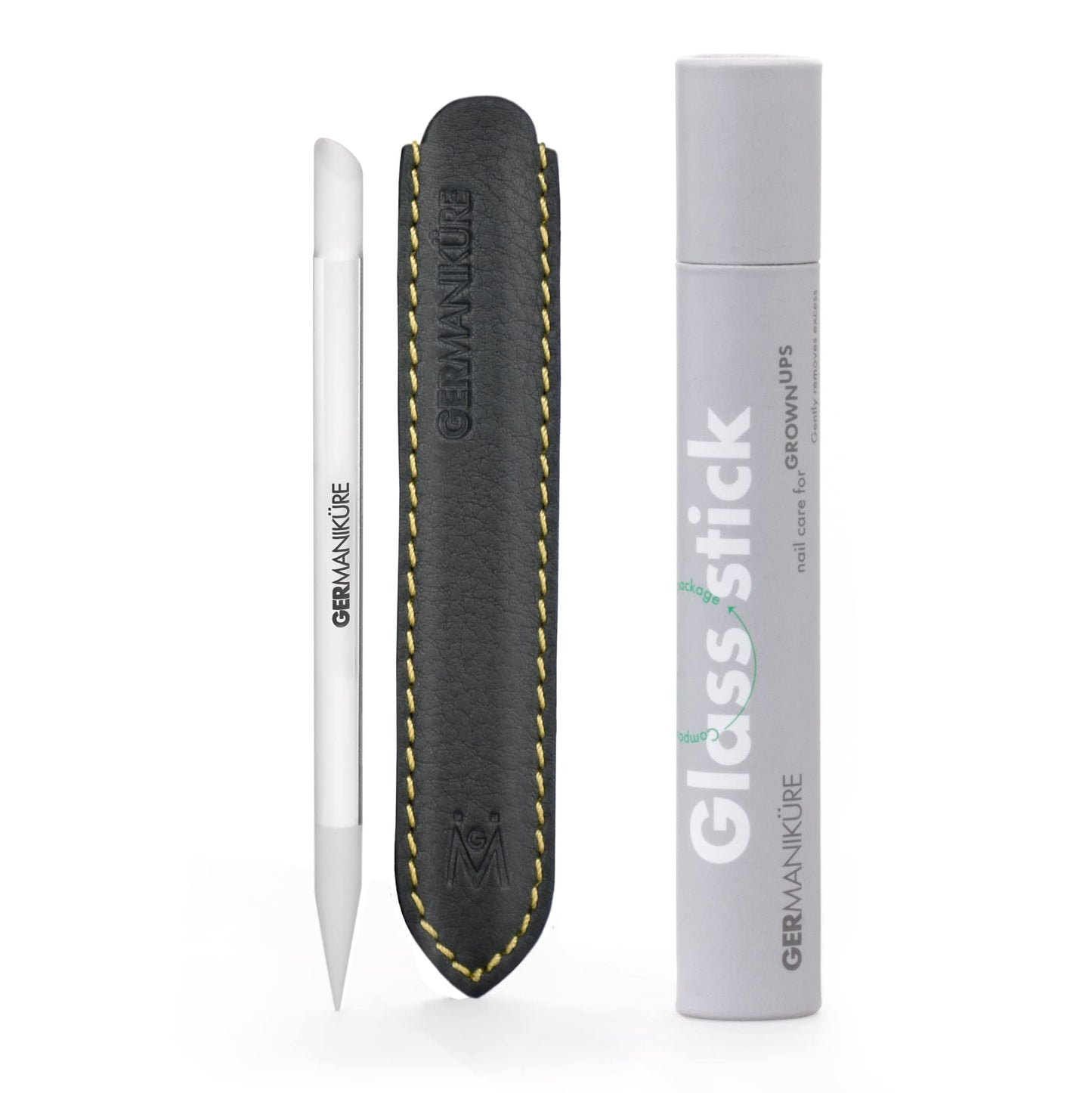 GERMANIKURE Clear Glass Cuticle Stick in Leather Sleeve - Ethically Made in Czech Republic - Cuticle Pusher & Remover, Callous & Dry Skin Fingertip Beauty & Personal Care GERmanikure