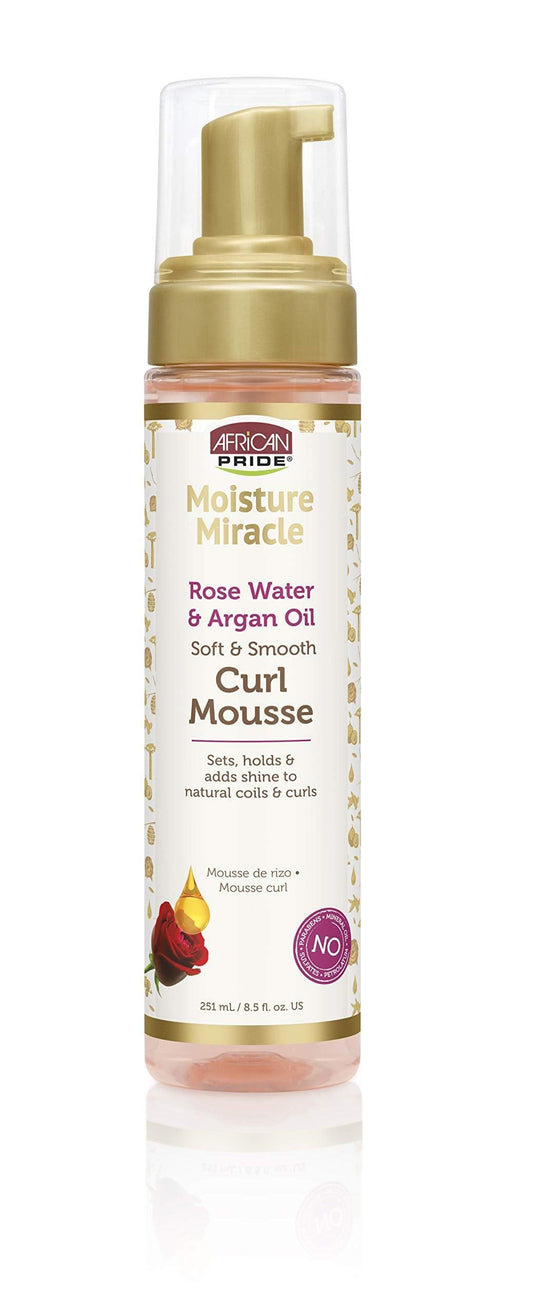 African Pride Moisture Miracle Rose Water & Argan Oil Curl Hair Mousse, Flexible Hold, Enhances Curls, Creates Wave Patterns, No Residue, Deep Beauty & Personal Care African Pride