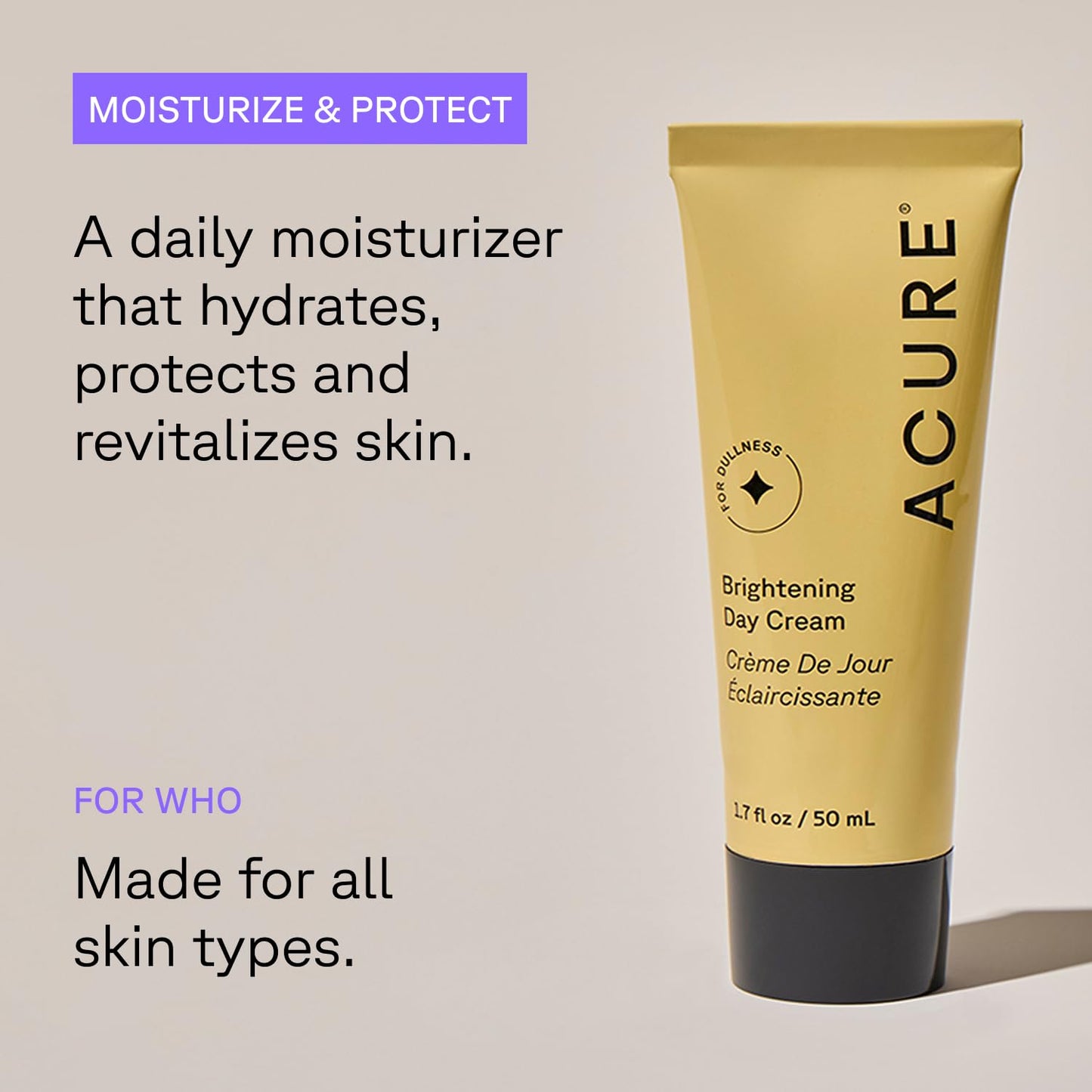 Acure Brightening Day Cream - Cica Cream, Anti Aging Moisturizer to Brighten for Women & Men, Facial Lotion, Skincare with Argan Oil to Replenish Beauty & Personal Care Acure