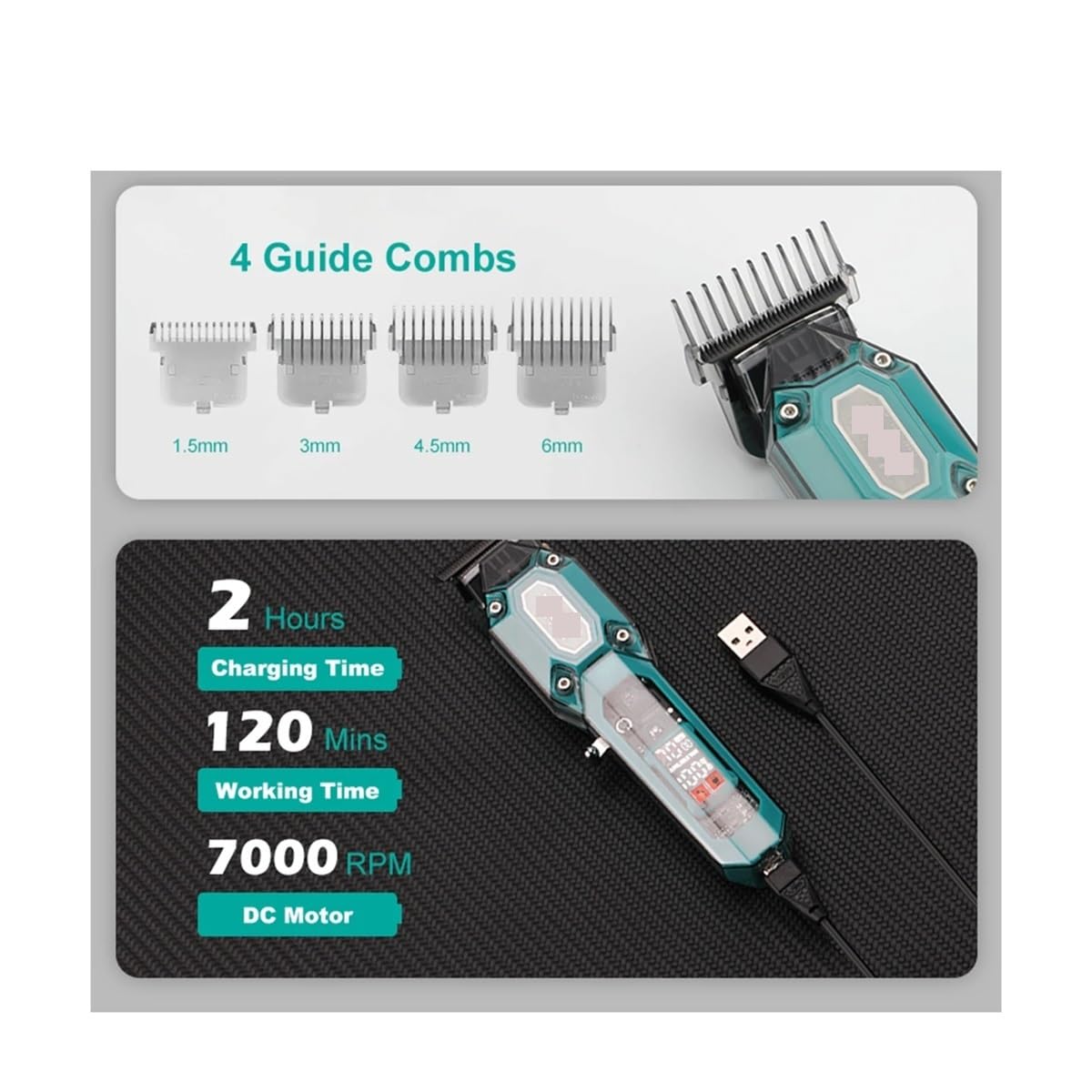 EWKYLSEM T-Shaped Blade Hair Clipper Cordless Transparent Body Electric Rechargeable Professional Men's 900(900 Green) Beauty and Personal Care EWKYLSEM