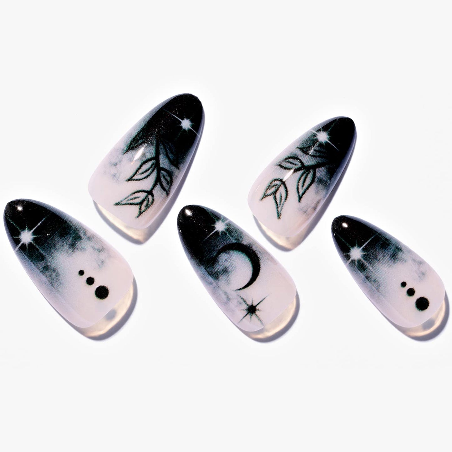 GLAMERMAID Press on Nails Medium Almond, Gothic Black Ombre French Tip Gel Glue on Nail, Glossy Short Stiletto Reusable UV Finish Fake Nails Acrylic Beauty & Personal Care GLAMERMAID