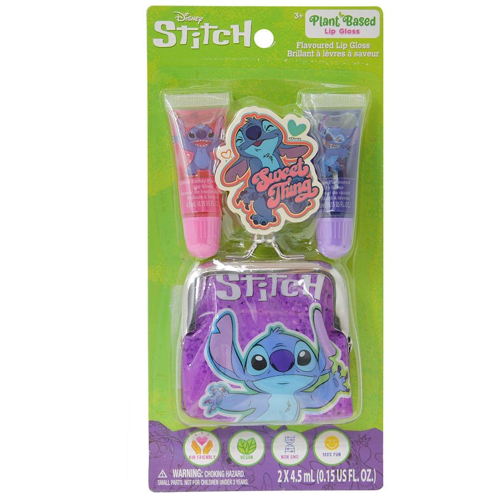 Disney Stitch Plant-Based Lip Gloss Set with Coin Purse Beauty & Personal Care Disney
