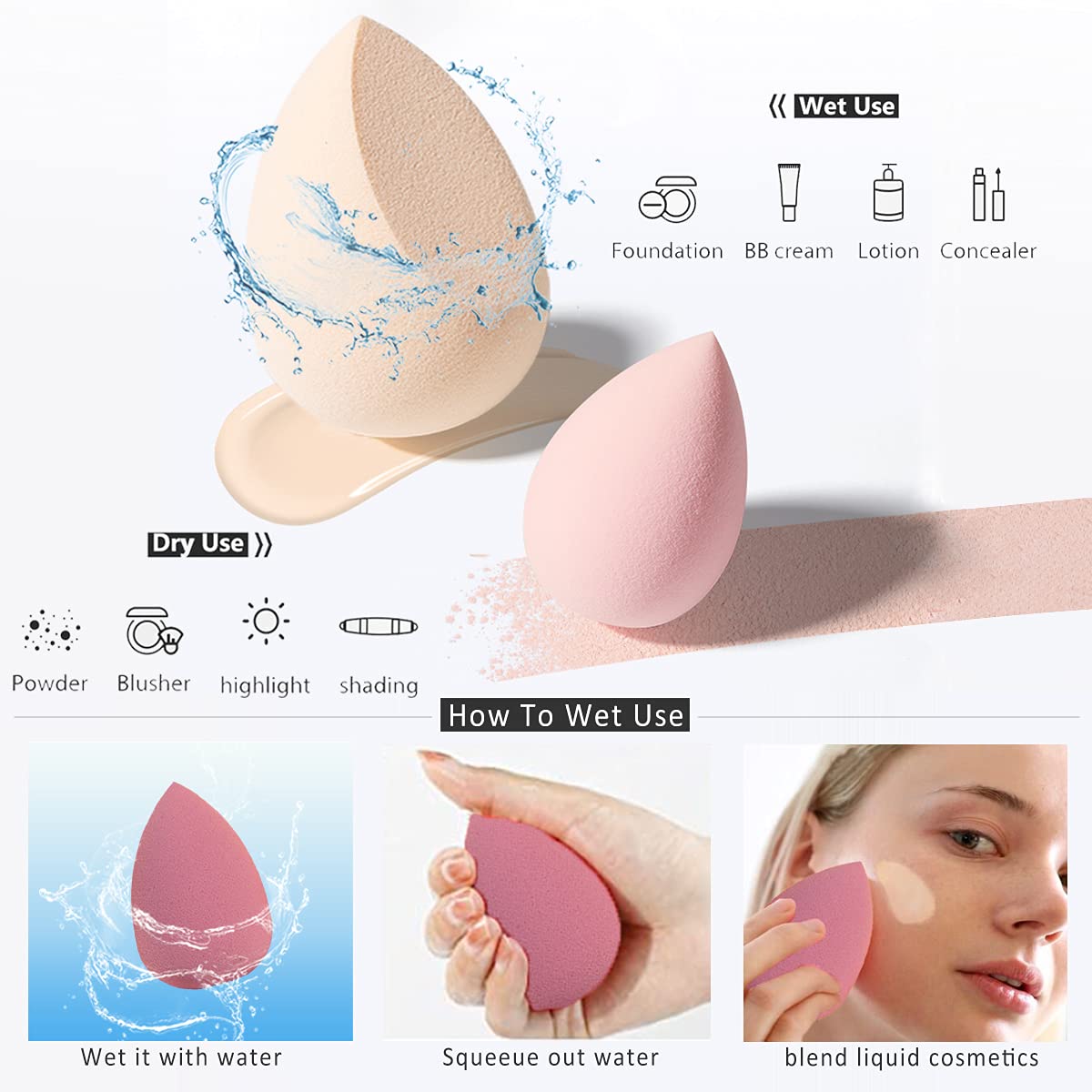 Makeup Sponges Set - Beauty sponges Blending Blenders with 1 Holder and Egg Case, Flawless for Cream, Powder and Liquid (Pink, 4Pcs+1Holder+ case) Beauty and Personal Care Leeshine