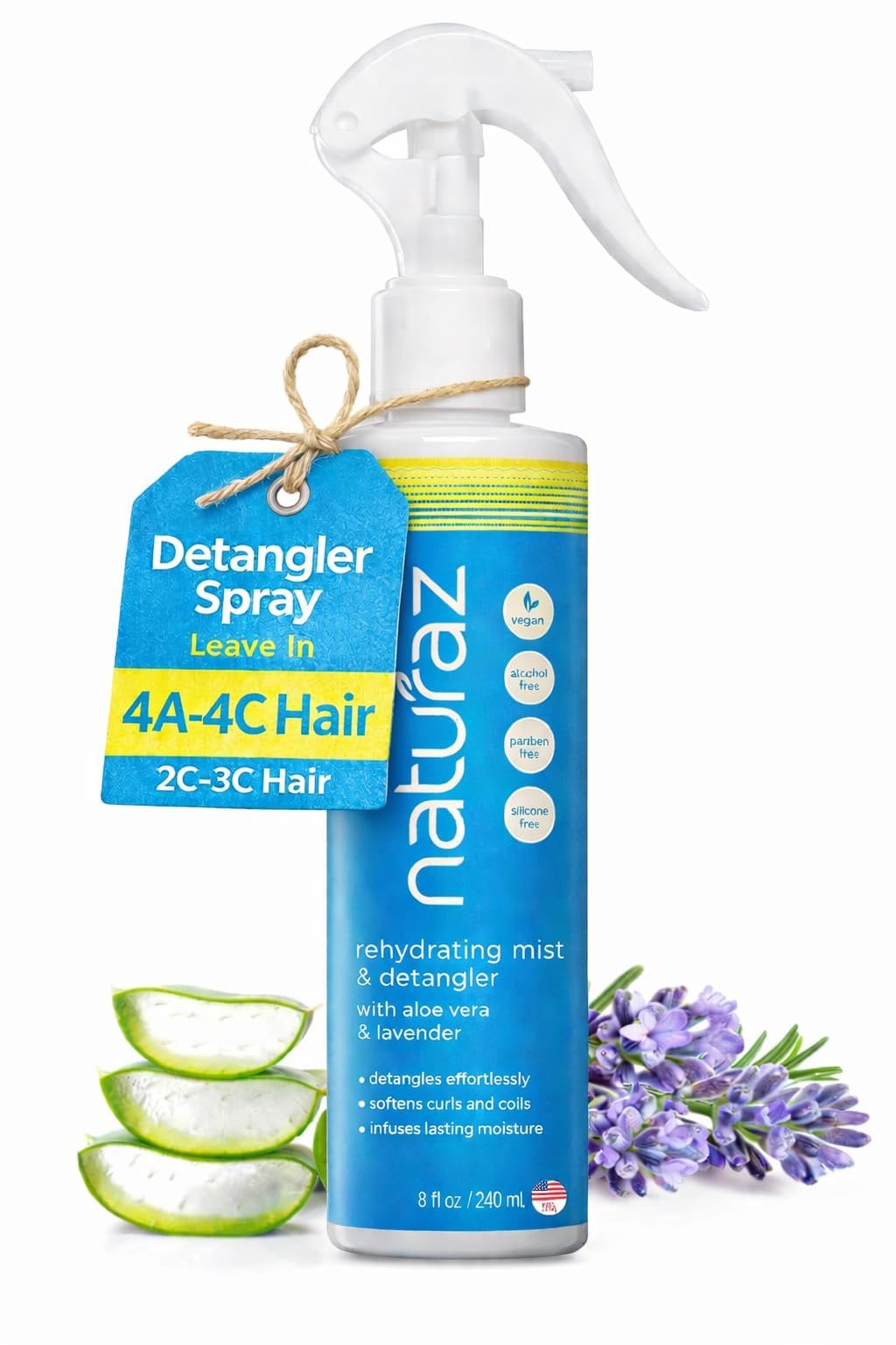 Naturaz Curly Hair Detangler Spray - Leave-In Conditioner Spray for Kids to Adults - Natural, Vegan - Softens Dry, Brittle, Damaged Curly and Coily Beauty & Personal Care Naturaz