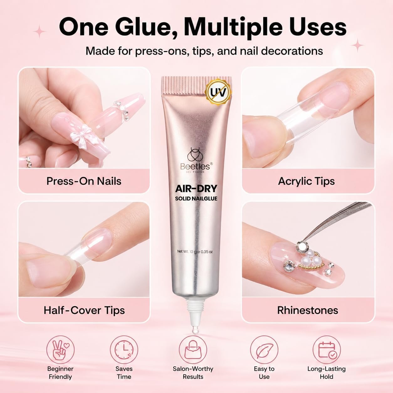 Beetles Toe Nail Tips Kit Square with Nail Glue - 16 Sizes 256 Pcs Pre-etched Double Matte Full Cover Press on Toenails Super Strong Nail Glue, Toe Beauty and Personal Care beetles Gel Polish