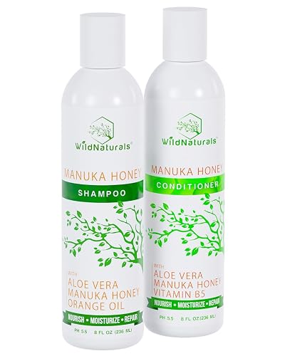 Manuka Honey Shampoo and Conditioner - Soothing Moisturizing Formula for Eczema, Psoriasis, Curly Hair and Color-Safe - All Natural Set Beauty & Personal Care Wild Naturals