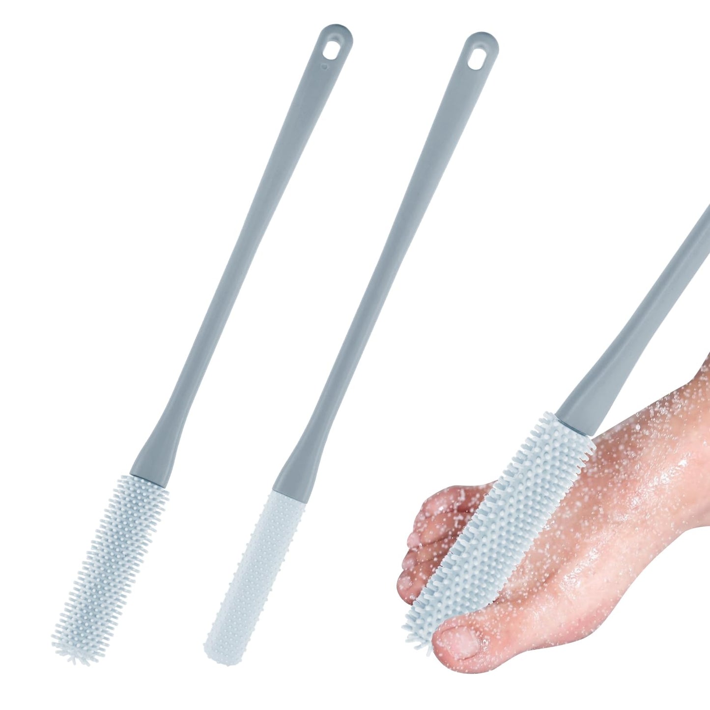 2 Pack Toe Cleaning Brush 15.7" Long Handle Soft Rubber Toe Scrubber Brush Portable Foot Brushes Feet Cleaner Scrub in Shower Foot Lotion Applicator Beauty and Personal Care KarHoeGern