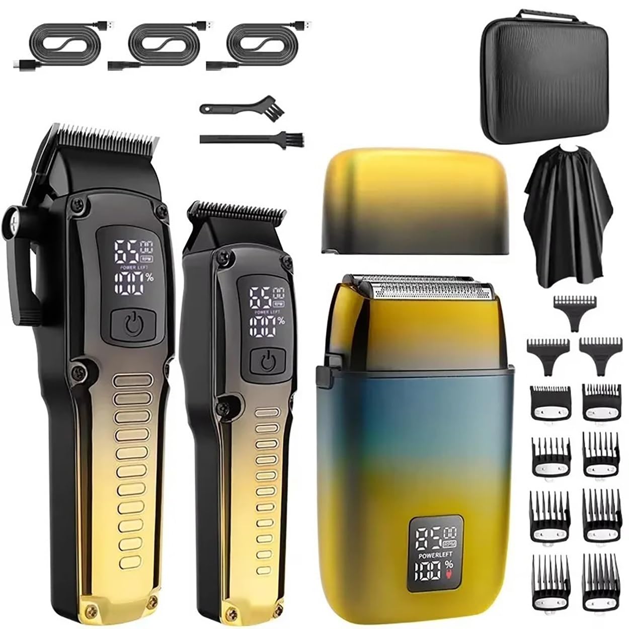 GLESVOWIO Mens Hair Clippers 3PCS Professional Men's Grooming Kit Clipper Trimmer Foil Shaver Set Barber Shop for Home(Yellow) Beauty and Personal Care GLESVOWIO