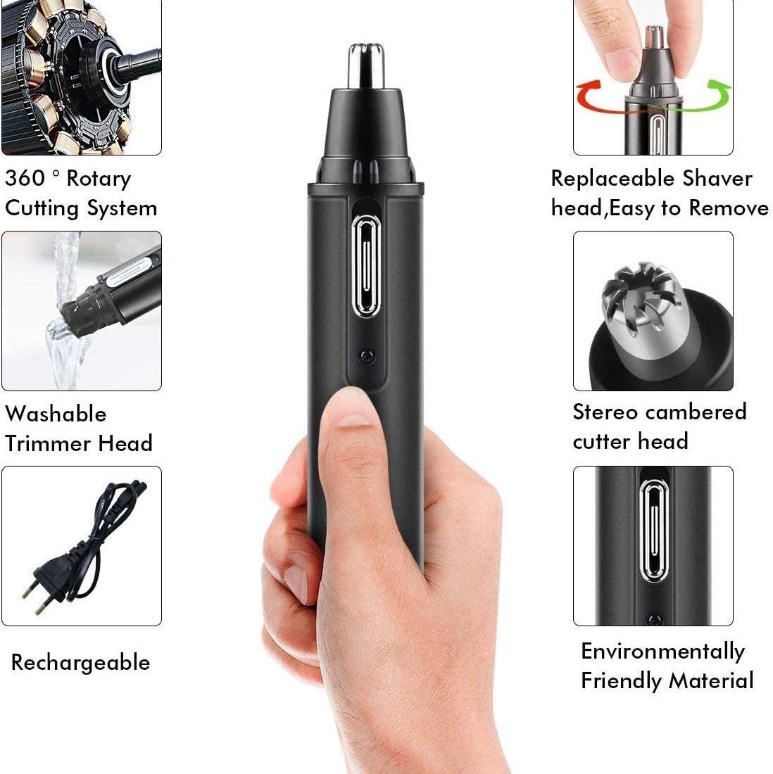LEONYS Ear and Nose Hair Trimmer for Men, 4 in 1 USB Rechargeable Professional Eyebrow and Facial Hair Trimmer with Waterproof Head Double-Edge Beauty and Personal Care LEONYS