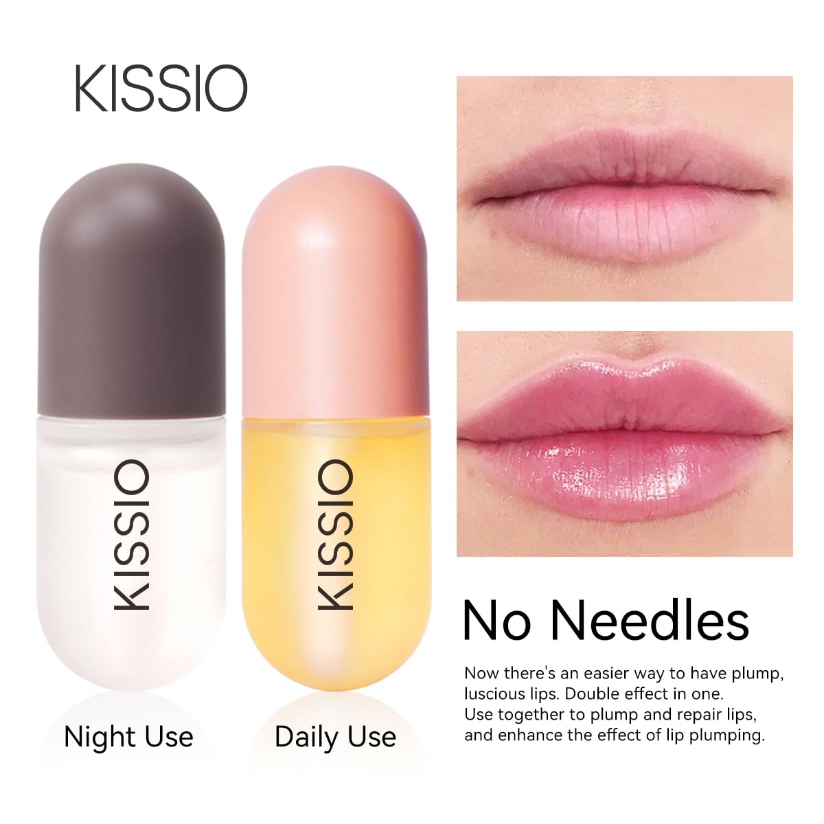 KISSIO Natural Lip Plumper Set, Lip Care, Lip Moisturizing Gloss, Day & Night Use Set (2PCS) Beauty and Personal Care KISSIO