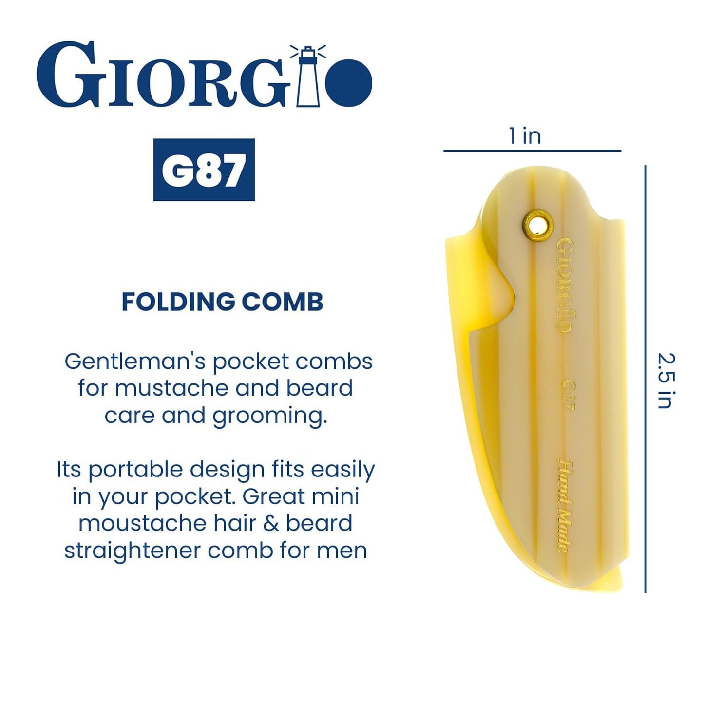 Giorgio G87 Folding Mustache and Beard Comb, Small Pocket Comb for Men Everyday Grooming and Hair Care. Handmade, Saw-cut and Hand Polished Styling Beauty and Personal Care GIORGIO